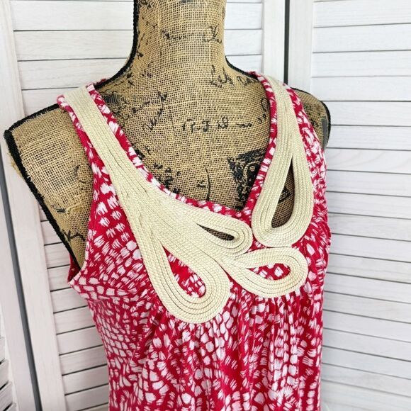 Anthropologie C. Keer Swoop Rope Collar Tank Top Red Medium Dot Print - Picture 5 of 11